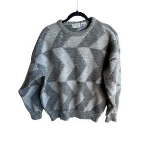 Michael Jordan Men's XL Classic Two-Tone Grey Geometric Preppy Crewneck Sweater